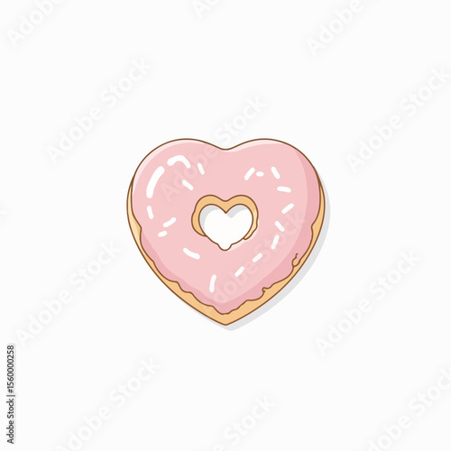 Heart pink donut with sprinkles in close-up isolated on white background, sweet and delicious. Heart pink donut is an excellent treat for lovers or someone celebrating the love.