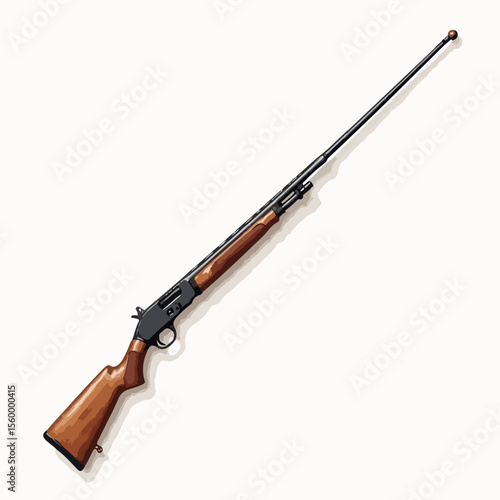 Gun cleaning rod displayed with rifle on white background. Gun cleaning rod is used to maintain firearm integrity, demonstrating care and maintenance.