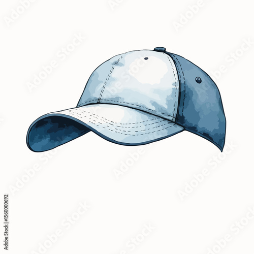 Realistic blue and white golf visor illustration, a simple sports cap design. This golf visor is stylish and suitable for sun protection, created using watercolor techniques.