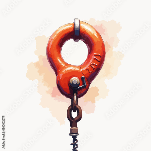 Illustration of electric winch hook, a sturdy mechanism used in industrial lifting operations. Electric winch hook, painted with attention to detail and realism,