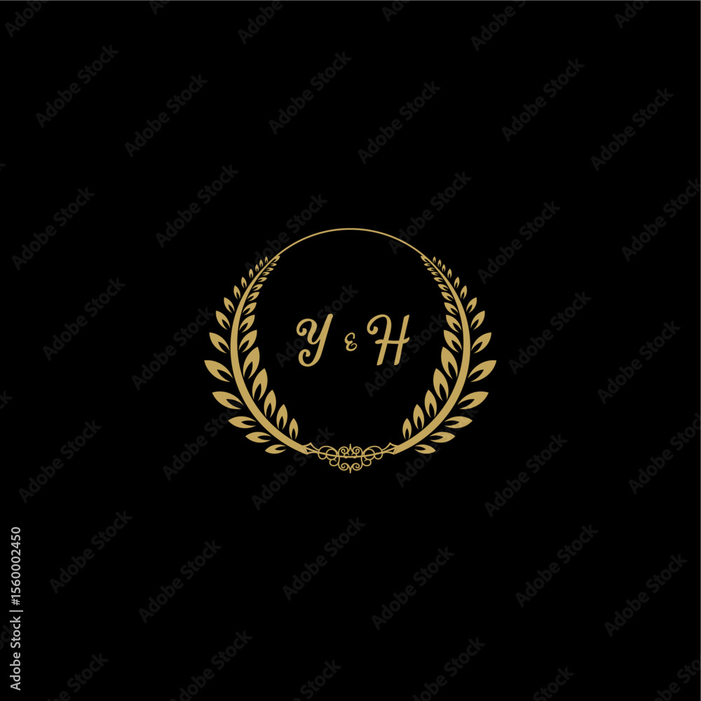 Fototapeta premium YH beautiful feminine and elegant wedding monogram initial logo with circle floral gold