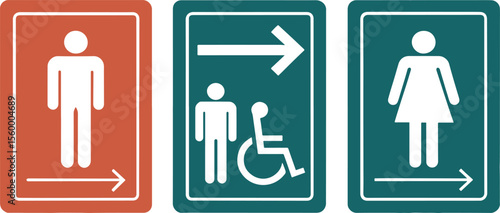 Toilet icons set, common male and female restrooms, handicap wheelchair access, sanitizer liquid soap, WC direction, baby changing table room, toilet signs