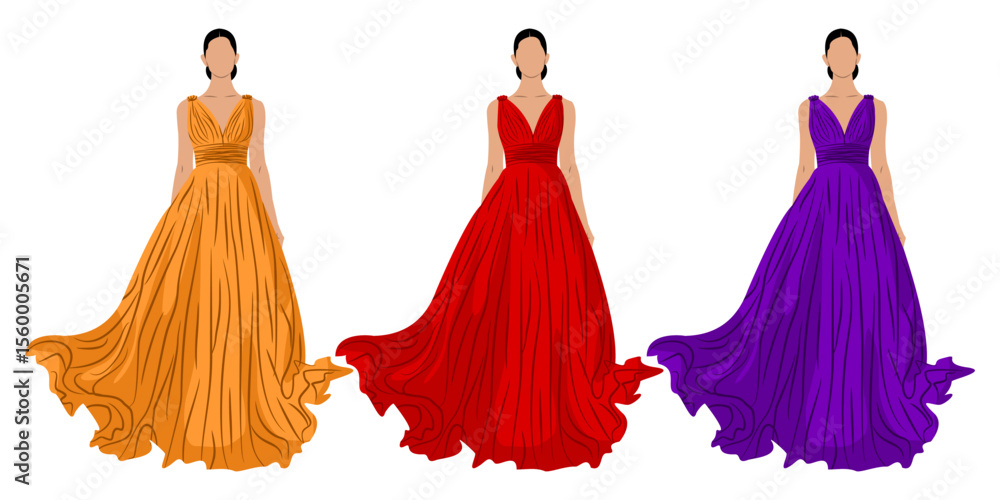Obraz premium Vector illustration of beautiful woman wearing beautiful dress