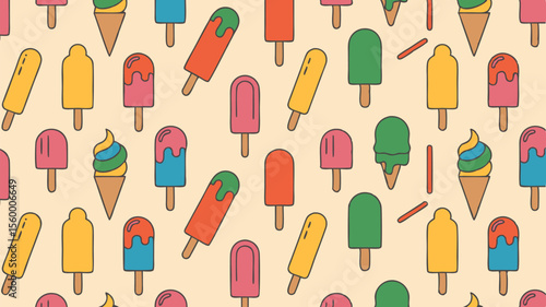 Colorful Ice Cream and Popsicle Pattern on Light Peach Background for Summer Vibes