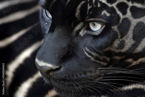 Panther made of zebra stripe, A panther featuring zebra-like stripes, creating an intriguing fusion of two distinct animal patterns