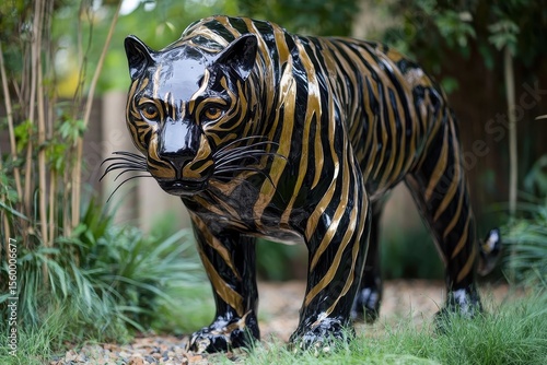 Panther made of zebra stripe, A panther featuring zebra-like stripes, creating an intriguing fusion of two distinct animal patterns