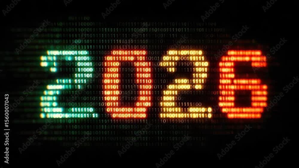 2026 colorful number on digital binary code background illustrated animation 2026 colorful number on digital binary code background illustrated animation
