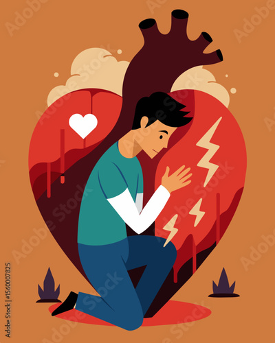 A poem about the inner turmoil of a person whose heart is caged by fear doubt and past traumas.. Vector illustration