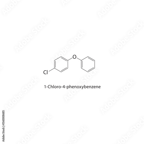 1-Chloro-4-phenoxybenzene skeletal structure. Halogenated diaryl ether compound schematic illustration. Simple diagram, chemical formula.