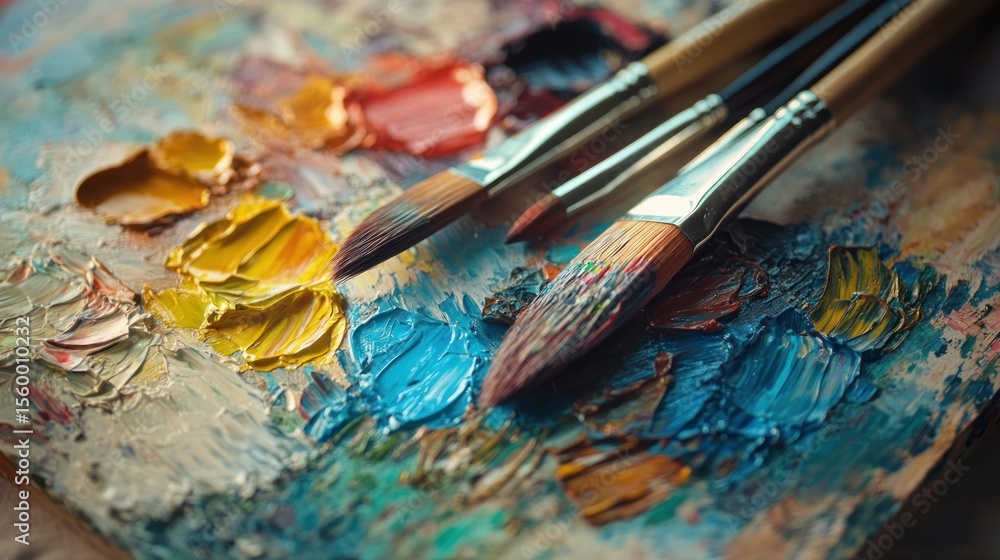 Fototapeta premium Artist's palette with paintbrushes