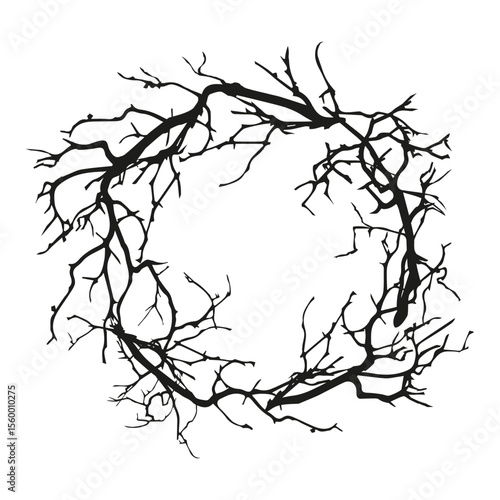 Halloween black branch wreath. Vector frame.