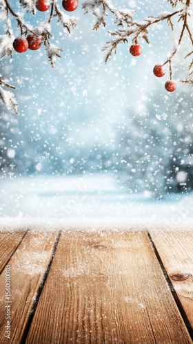 Winter Wonderland Wooden Table Background