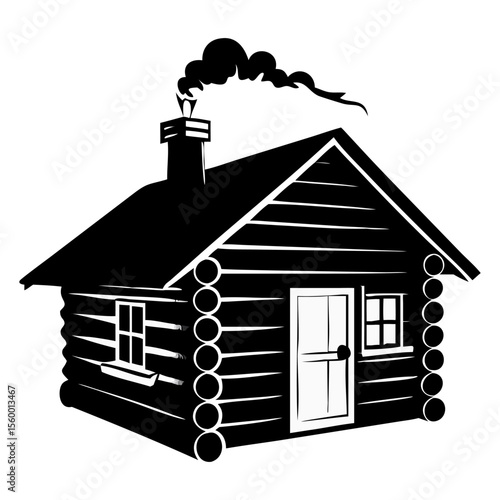 A log cabin full black silhouette vector illustration design