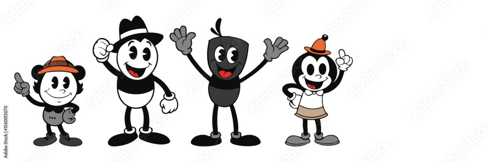 Fototapeta premium Black and White Cartoon Character Set