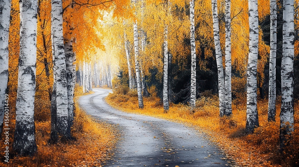Fototapeta premium Autumnal path in birch forest