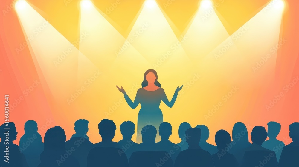 Fototapeta premium Woman on Stage with Spotlight Performing in Front of Audience