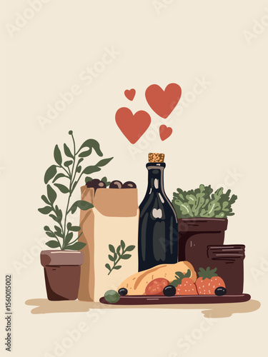products for romantic evening vector illustration