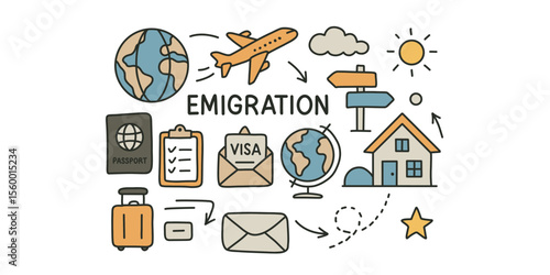 emigration and new life symbols vector illustration