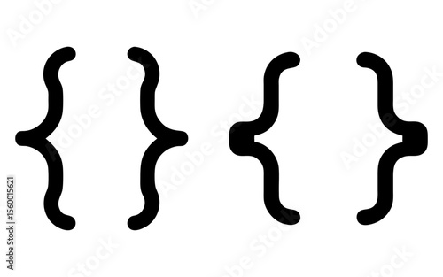 Set of curly bracket's full black silhouette vector illustration design