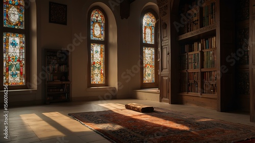 Wallpaper Mural A serene scene of a corner in a mosque, with prayer mats arranged neatly  Torontodigital.ca