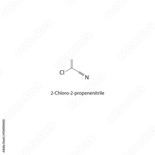 2-Chloro-2-propenenitrile skeletal structure. Halogenated nitrile compound schematic illustration. Simple diagram, chemical formula.