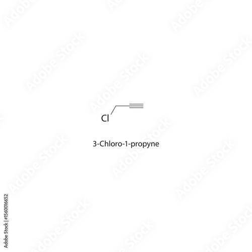 3-Chloro-1-propyne skeletal structure. Halogenated alkyne compound schematic illustration. Simple diagram, chemical formula.
