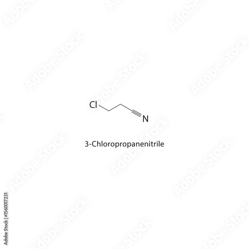 3-Chloropropanenitrile skeletal structure. Halogenated nitrile compound schematic illustration. Simple diagram, chemical formula.