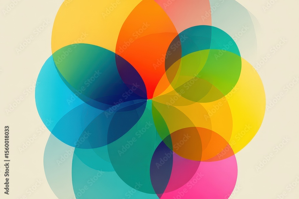 abstract geometric shapes in various bright colors overlapping, symbolizing diversity and harmony, minimal background, modern design style, infographic-friendly abstract geometric shapes in various bright colors overlapping, symbolizing diversity and harmony, minimal background, modern design style, infographic-friendly