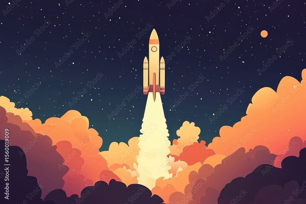 Fototapeta premium vector poster with the quote infinite Possibilities in dynamic and minimalist , paired with an image of a rocket launching into space, Vector poster featuring the quote Infinite Possibilities 