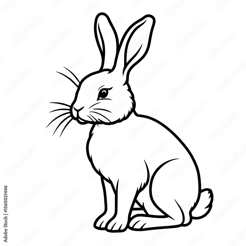 Obraz premium Cute Rabbit in Black and White Vintage Ink Style Illustration
