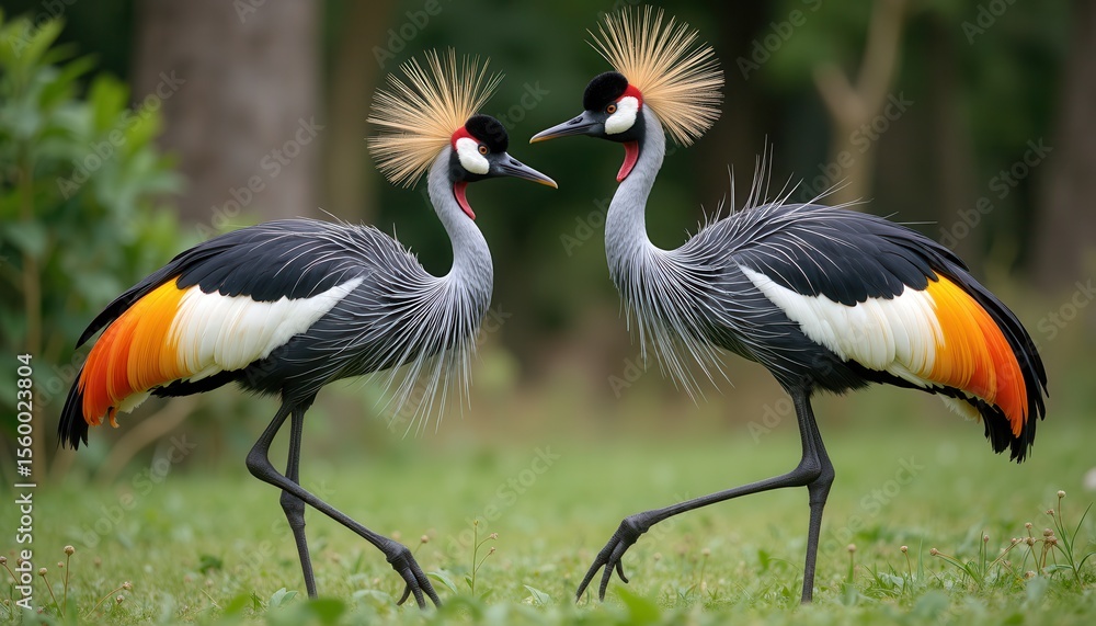 Crowned cranes in vibrant natural habitat display beauty grace Crowned cranes in vibrant natural habitat display beauty grace