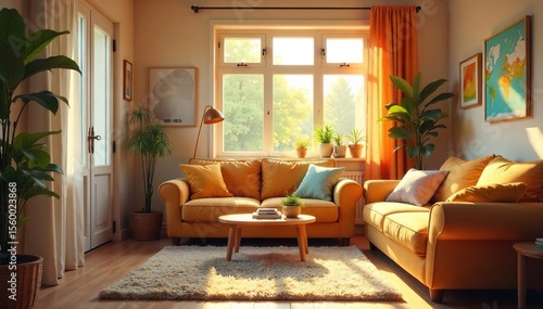 Wallpaper Mural Sunlit Living Room Warm Family Gathering, Cozy Atmosphere, Comfortable Furniture, Playful Decor Torontodigital.ca