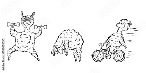 A set of contour lamps of alpacas engaging in sports.