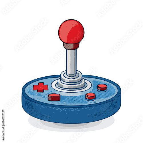 Isometric Retro Gaming Joystick Controller with Red Ball and Directional Pad for 80s Video Games
