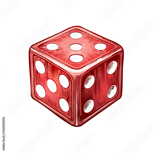 Isolated red dice with white dots for casino games and gambling luck on a black background. Hand drawn luck design element for cards.