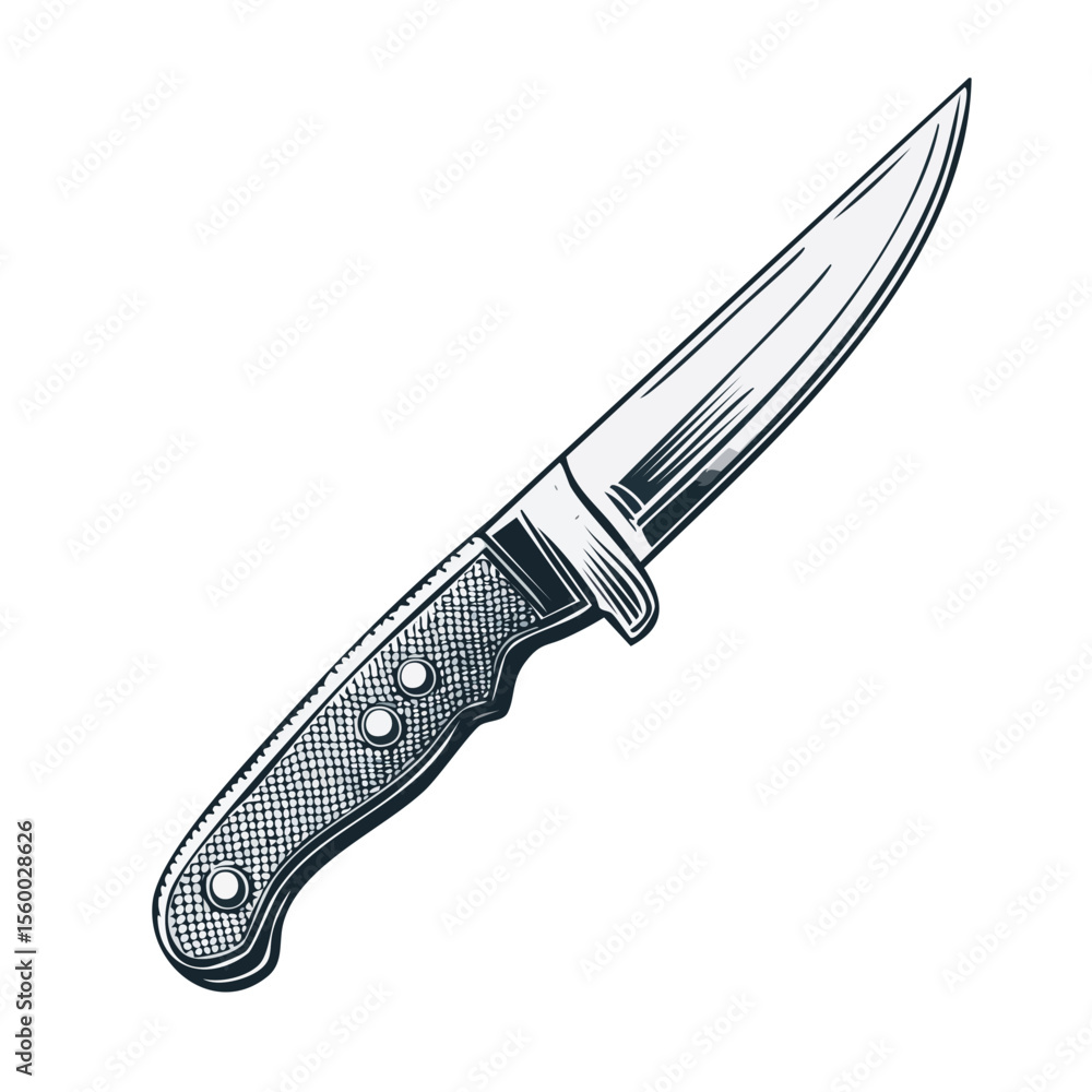 Obraz premium Sharp hunting knife on black background vector illustration for outdoor adventure tools and camping gear themes