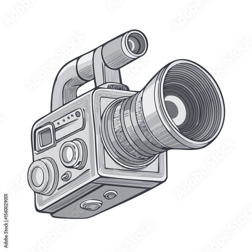 Vintage Film Camera Illustration Retro Style Motion Picture Technology Recording Equipment Old School Filmmaking Hand Drawn Vector
