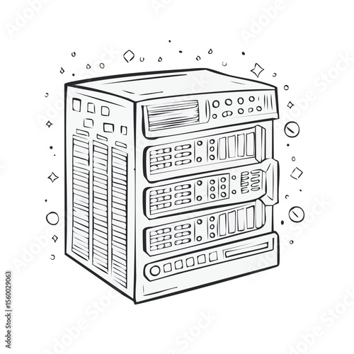 Doodle Illustration of a Server Rack for Hosting and Networking