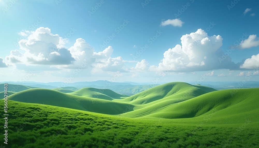 Fototapeta premium Rolling Green Hills Under a Blue Sky