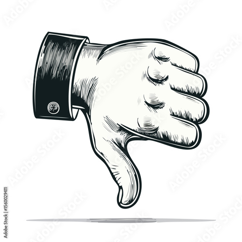 Cartoon Hand Making Thumbs Down Gesture Indicating Dislike and Negative Feedback on Black Background