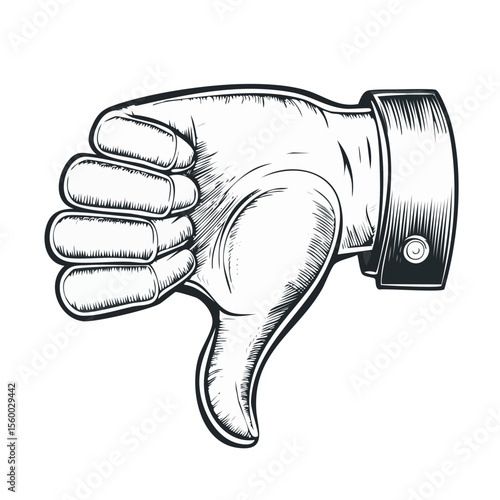 Retro styled hand with a thumbs down gesture indicating disapproval, bad, or negative feedback