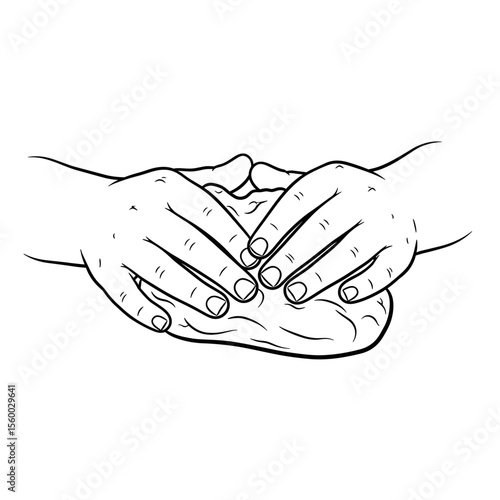 Child's hands molding clay illustration in minimalist style