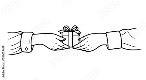 Hands exchanging a gift illustration in minimalist style