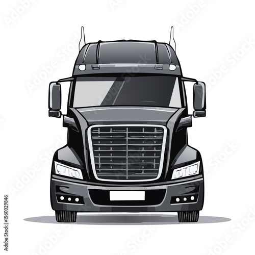 Front View of Semi-Truck Grayscale Illustration Transport Logistics Shipping