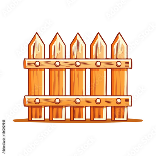 Cartoon style wooden fence, vector graphic. barrier with stakes illustration, on a black background.