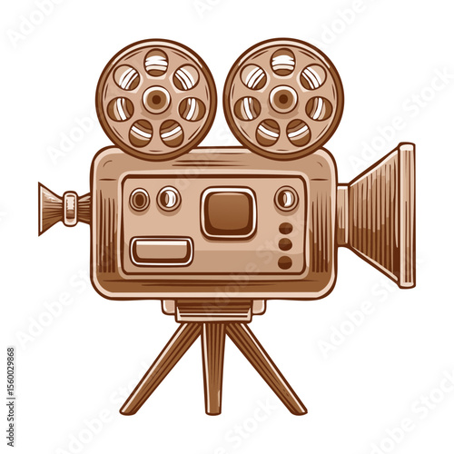 Vintage Style Film Camera on Tripod Movie Making Concept Retro Cinema Projector Illustration