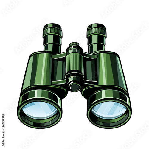 Green Binoculars with Clear Lenses Against Black Background for Birdwatching or Surveillance