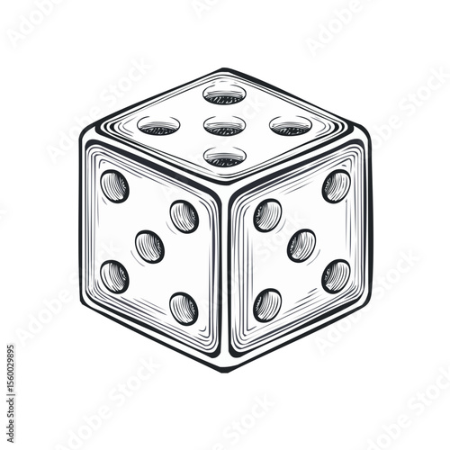 Monochrome Dice Isolated on Black Background Gambling Concept Game of Chance Risk and Probability Design Element Drawing