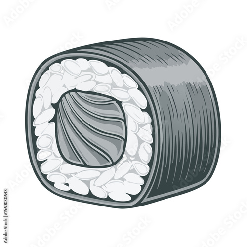 Vector illustration of a sushi roll Seafood rice with seaweed and fish filling Traditional Japanese cuisine Asia delicacy