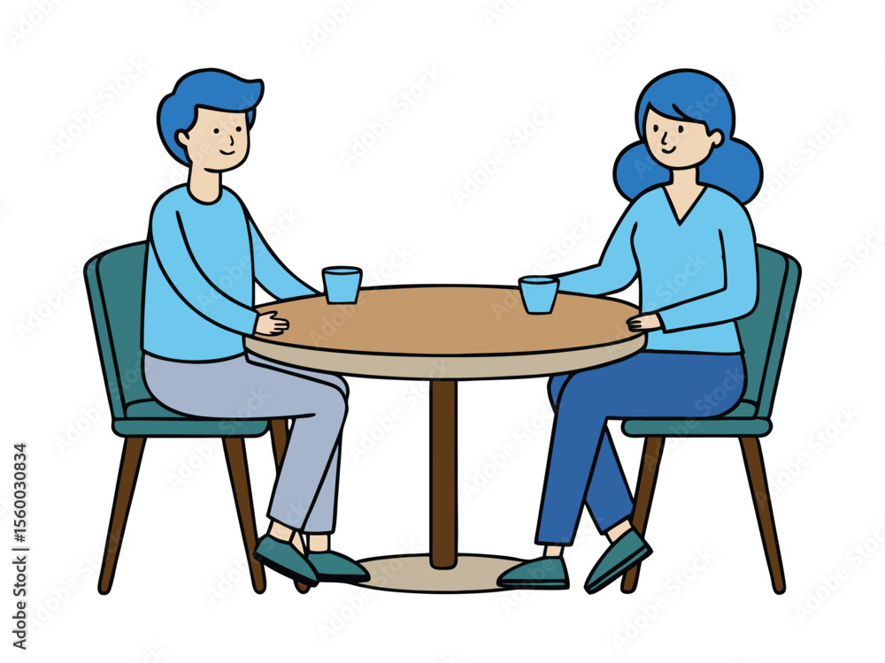Minimalist Illustration of Casual Meeting with Book and Mug Minimalist Illustration of Casual Meeting with Book and Mug